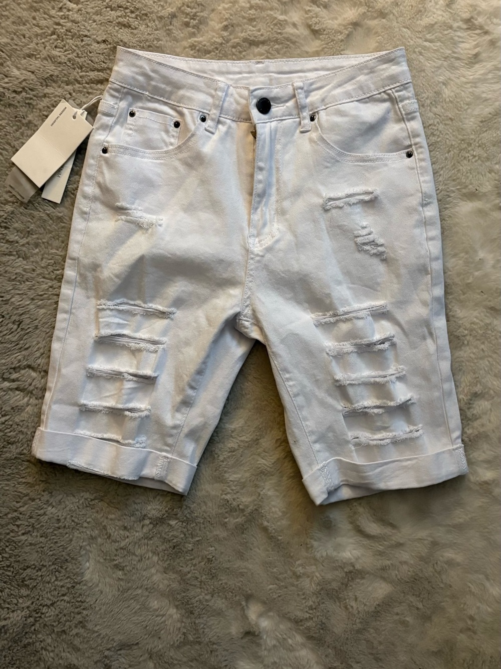 Steve Madden White Distressed Denim Bermuda Shorts